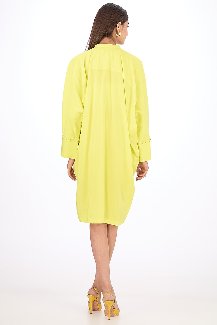 Yellow Cotton Silk Draped Vacation Dress by Rishta By Arjun Saluja at Pernia's Pop Up Shop