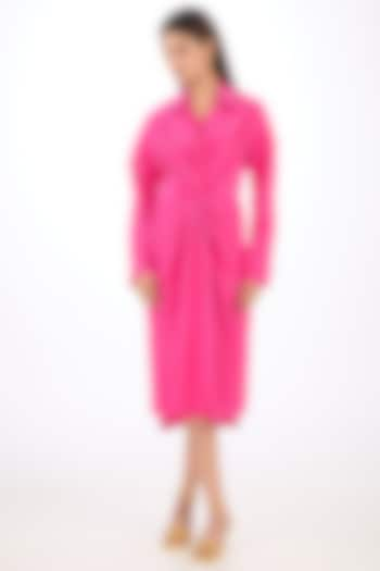 Pink Cotton Silk Draped Dress by Rishta By Arjun Saluja at Pernia's Pop Up Shop