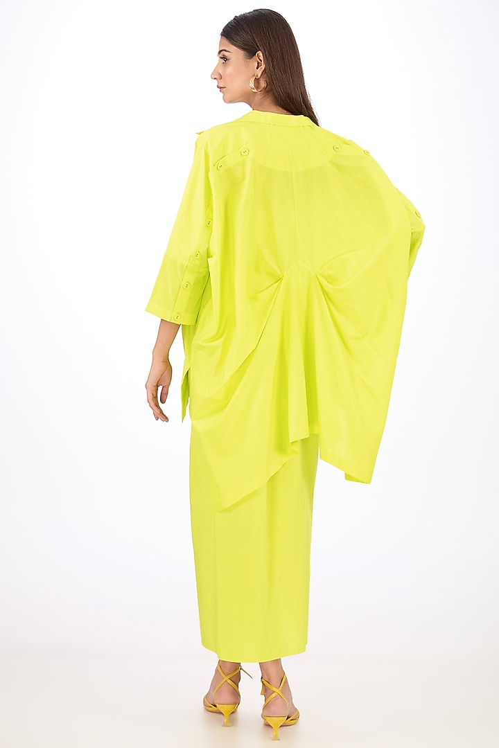 Yellow Cotton Silk Draped Top by Rishta By Arjun Saluja at Pernia's Pop Up Shop