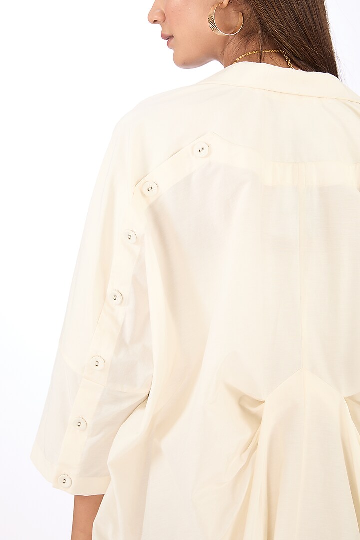 Ivory Cotton Silk Draped Top by Rishta By Arjun Saluja at Pernia's Pop Up Shop
