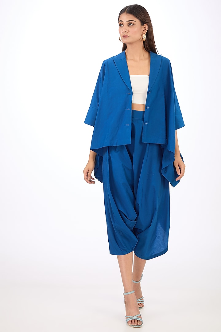 Blue Cotton Silk Deconstructed Top by Rishta By Arjun Saluja at Pernia's Pop Up Shop