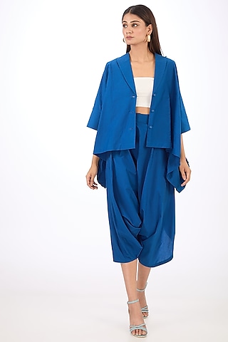 Blue Cotton Silk Deconstructed Top by Rishta By Arjun Saluja
