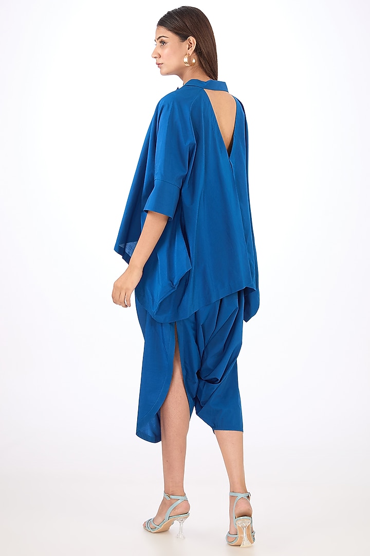Blue Cotton Silk Deconstructed Top by Rishta By Arjun Saluja at Pernia's Pop Up Shop