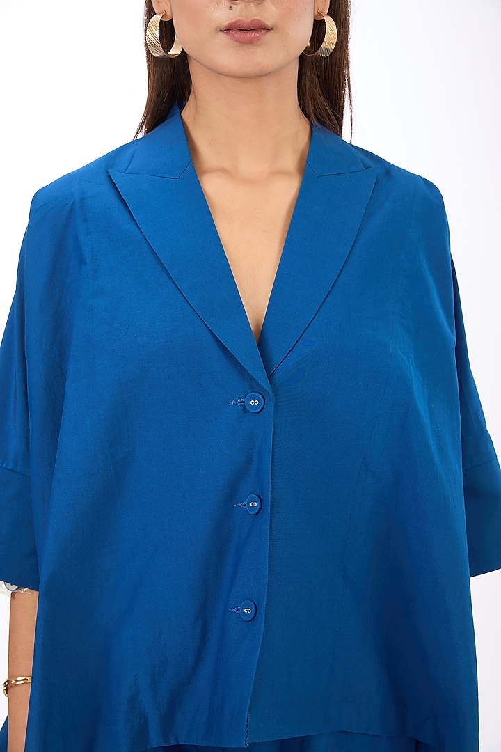 Blue Cotton Silk Deconstructed Top by Rishta By Arjun Saluja at Pernia's Pop Up Shop