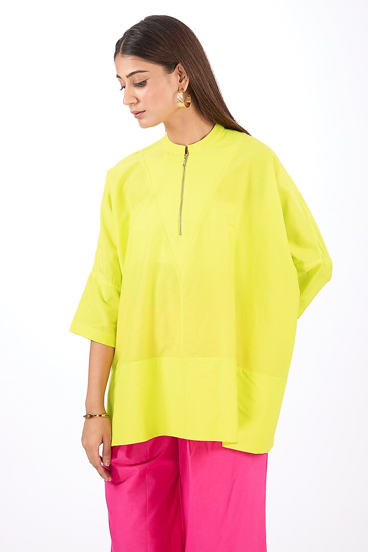 Yellow Cotton Silk Top by Rishta By Arjun Saluja at Pernia's Pop Up Shop