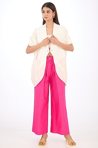 Pink Cotton Silk Straight Pants by Rishta By Arjun Saluja