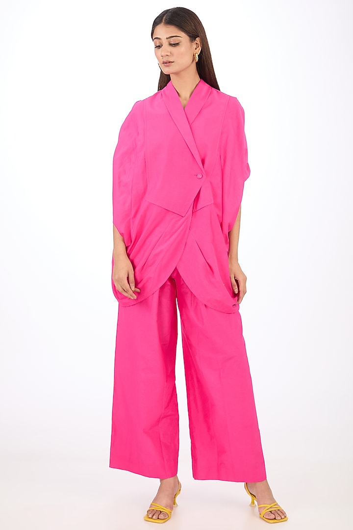 Pink Cotton Silk Double-Breasted Top by Rishta By Arjun Saluja at Pernia's Pop Up Shop