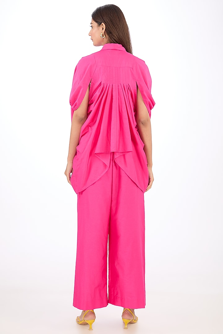Pink Cotton Silk Double-Breasted Top by Rishta By Arjun Saluja at Pernia's Pop Up Shop