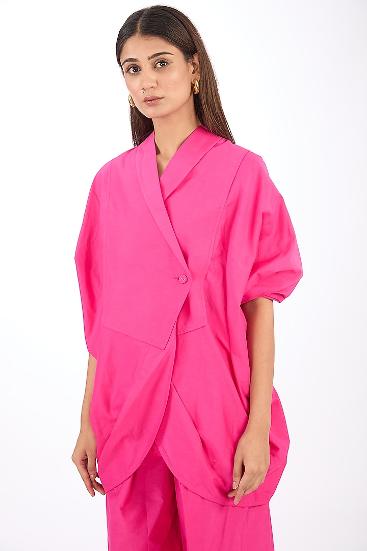 Pink Cotton Silk Double-Breasted Top by Rishta By Arjun Saluja at Pernia's Pop Up Shop