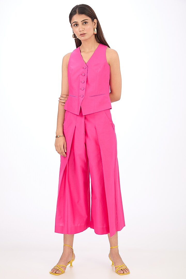 Pink Cotton Silk Short Vest by Rishta By Arjun Saluja at Pernia's Pop Up Shop