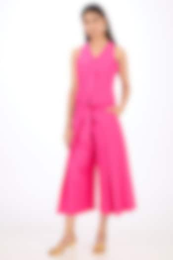 Pink Cotton Silk Short Short Trousers by Rishta By Arjun Saluja at Pernia's Pop Up Shop