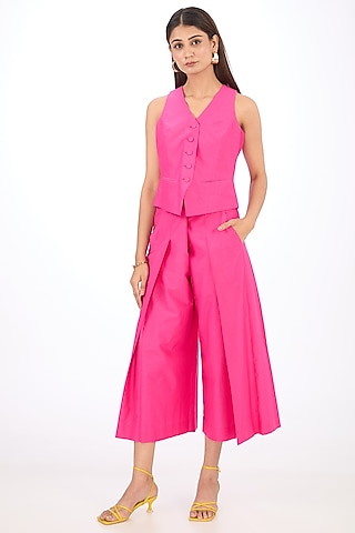Pink Cotton Silk Short Short Trousers by Rishta By Arjun Saluja