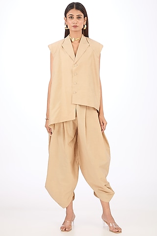 Beige Cotton Silk Shirt by Rishta By Arjun Saluja