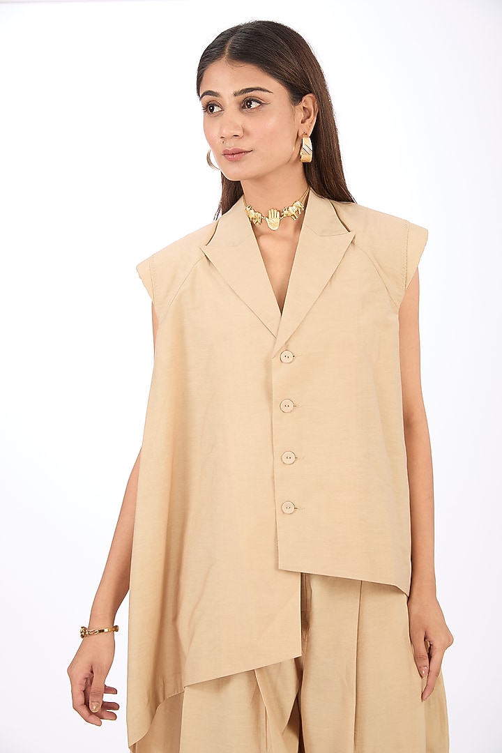 Beige Cotton Silk Shirt by Rishta By Arjun Saluja at Pernia's Pop Up Shop