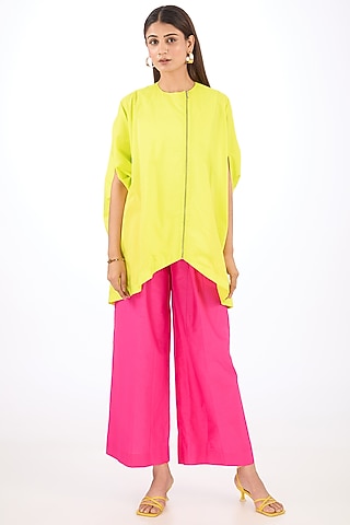 Yellow Cotton Silk Top by Rishta By Arjun Saluja