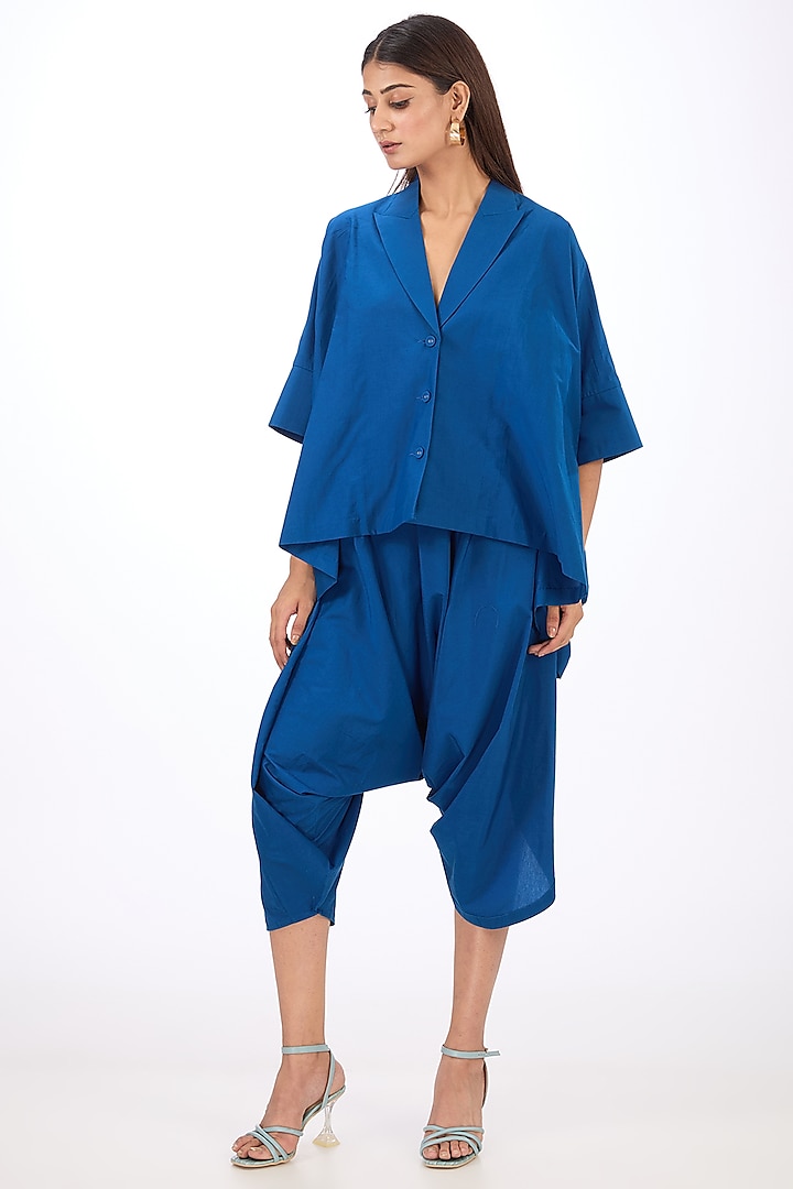 Blue Cotton Silk Deconstructed Top by Rishta By Arjun Saluja