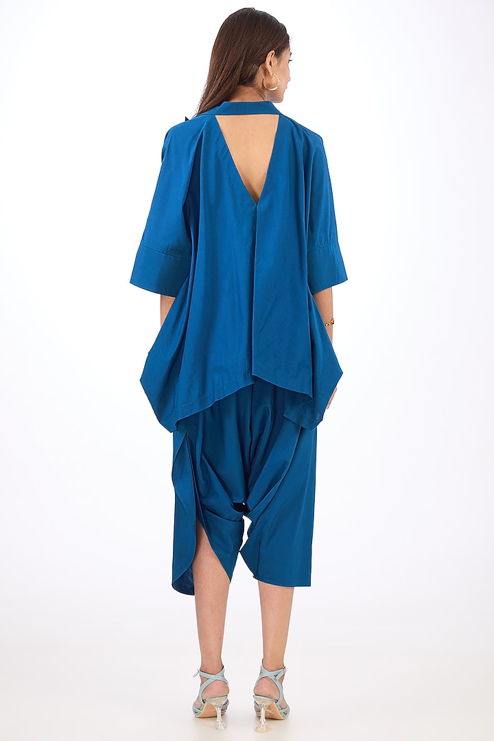 Blue Cotton Silk Deconstructed Top by Rishta By Arjun Saluja at Pernia's Pop Up Shop