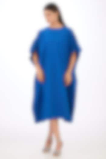 Blue Cotton Silk Cape Dress by Rishta By Arjun Saluja at Pernia's Pop Up Shop