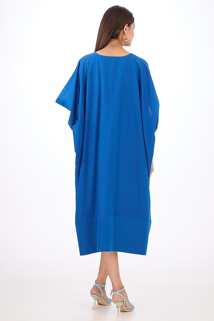 Blue Cotton Silk Cape Vacation Dress by Rishta By Arjun Saluja at Pernia's Pop Up Shop