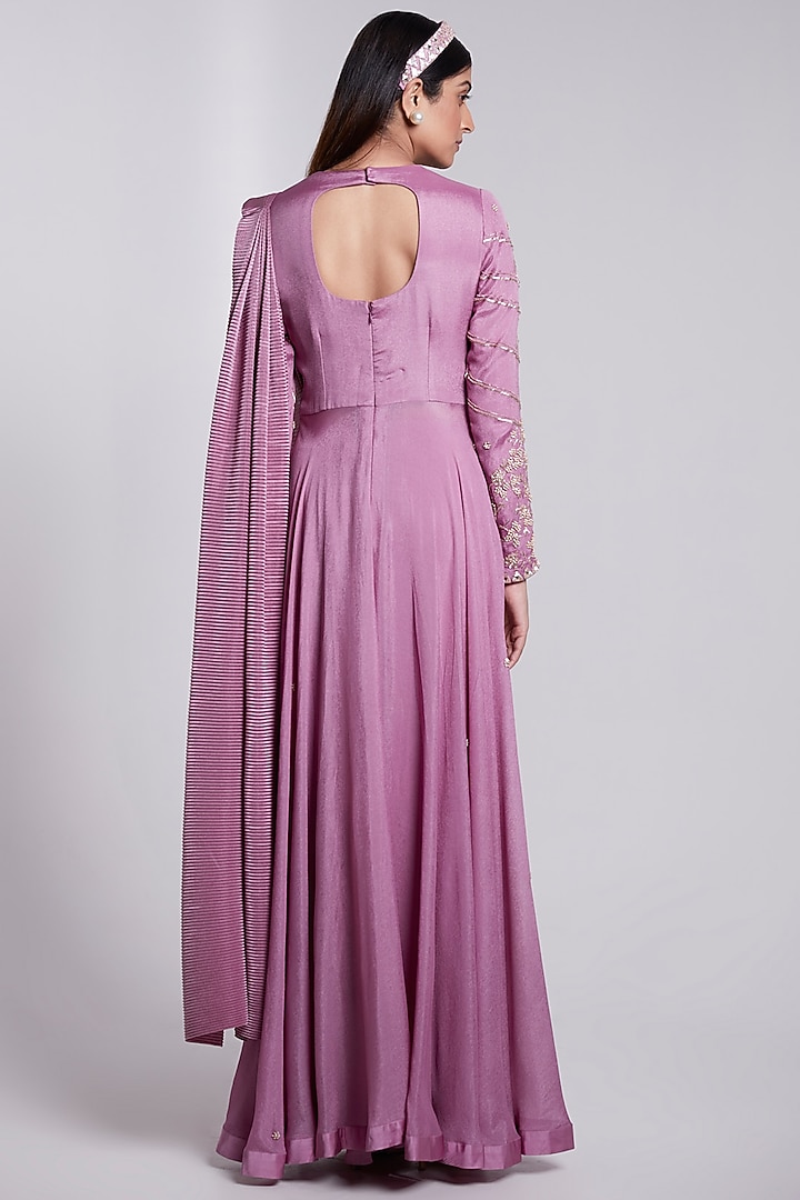 Lilac Crepe & Crush Satin Silk Pant Wedding Saree Set by Rajkumari and Suresh at Pernia's Pop Up Shop
