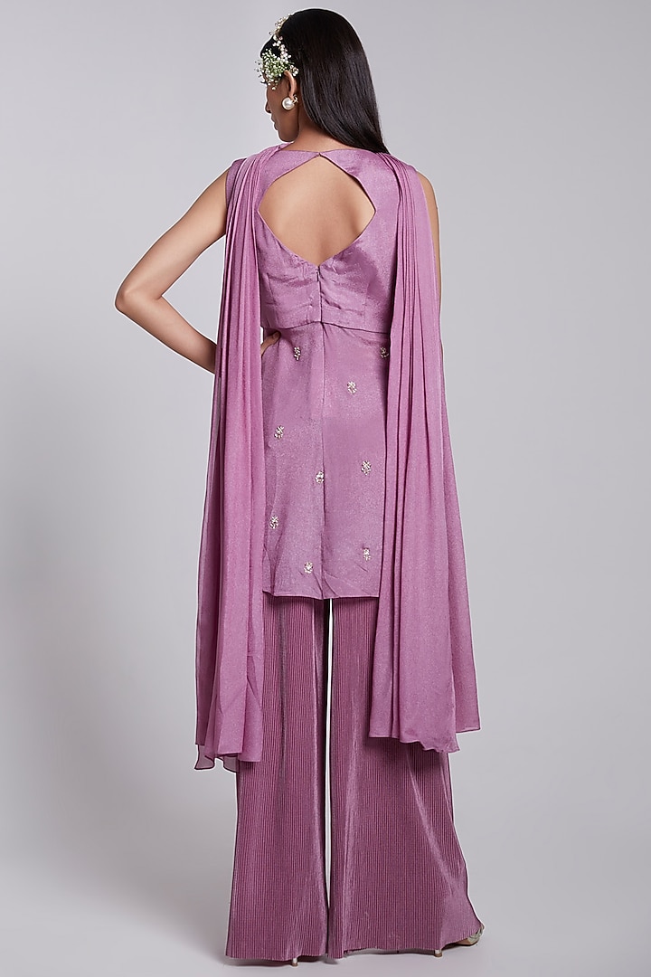 Lilac Crepe & Crush Satin Silk Party Wear Sharara Set by Rajkumari and Suresh at Pernia's Pop Up Shop