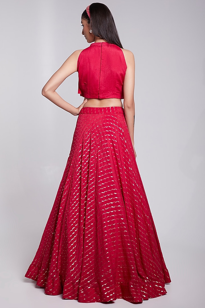 Pink Crepe & Crush Satin Silk Skirt Set by Rajkumari and Suresh at Pernia's Pop Up Shop