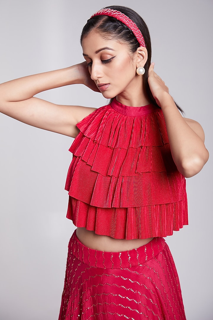 Pink Crepe & Crush Satin Silk Skirt Set by Rajkumari and Suresh at Pernia's Pop Up Shop