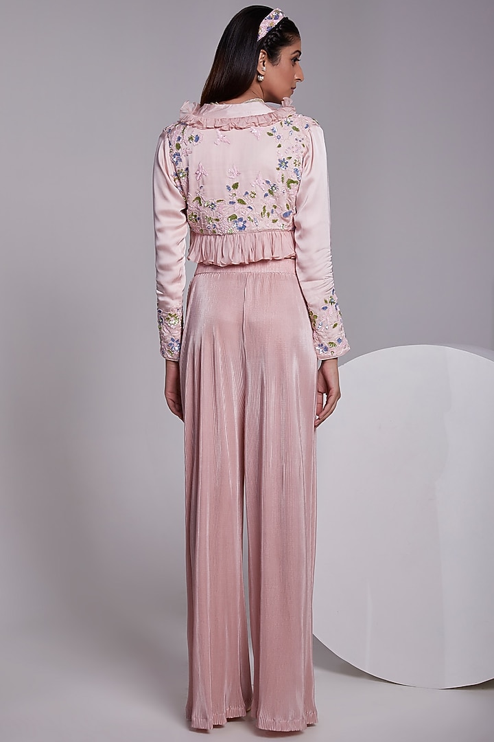 Light Pink Ruffled Jacket Set by Rajkumari and Suresh at Pernia's Pop Up Shop