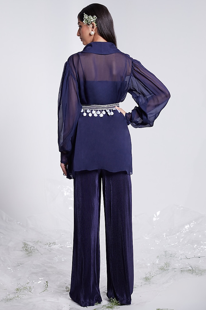 Navy Blue Embroidered Jacket Set by Rajkumari and Suresh at Pernia's Pop Up Shop