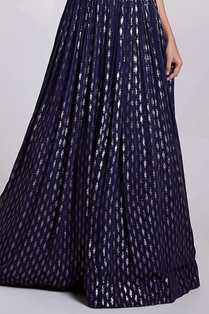 Navy Blue Pleated Skirt Set by Rajkumari and Suresh at Pernia's Pop Up Shop