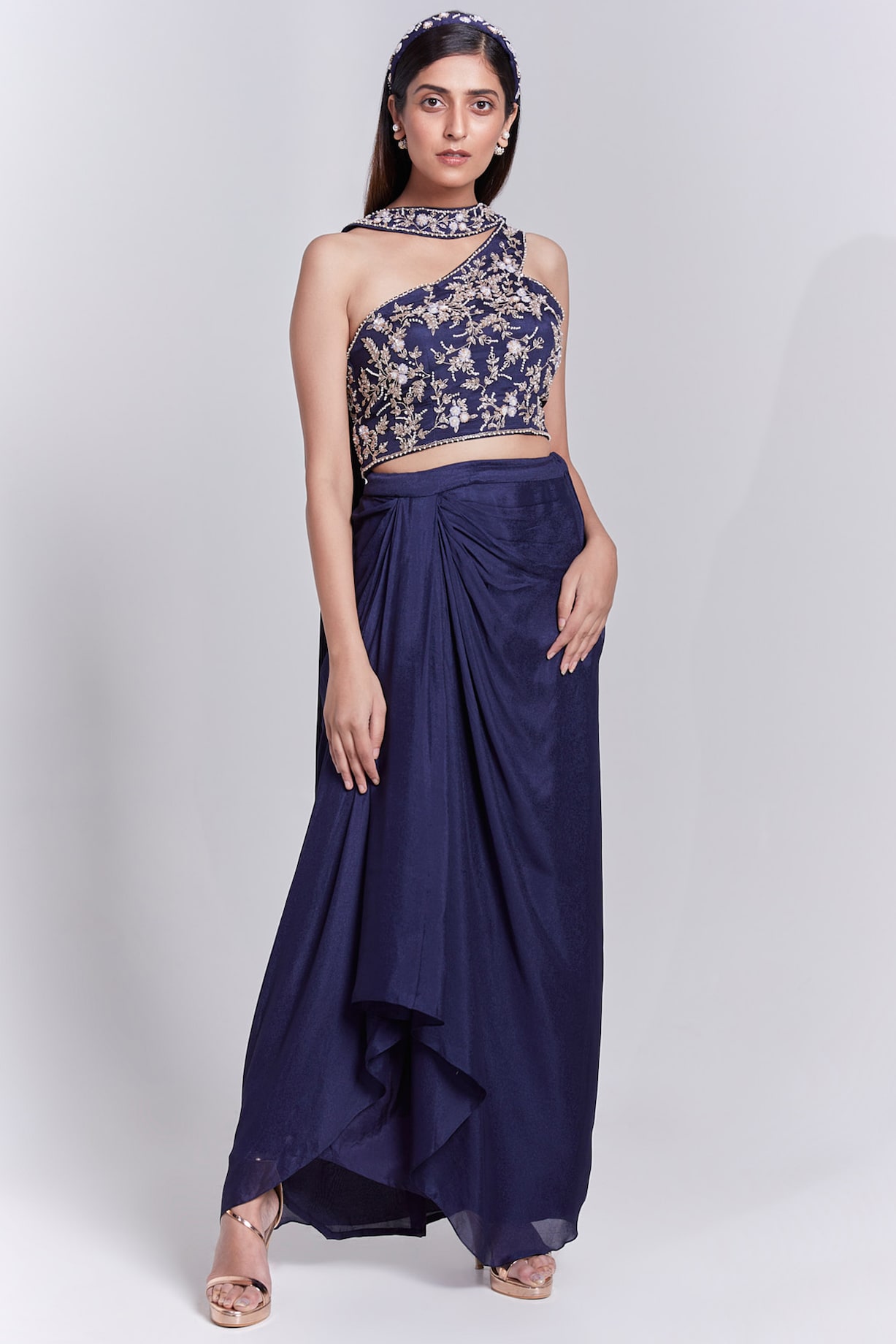 Navy blue shop draped skirt