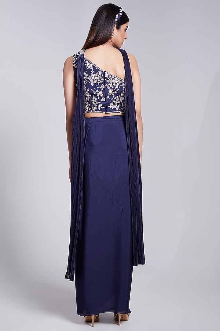 Navy Blue Draped Skirt Set by Rajkumari and Suresh at Pernia's Pop Up Shop