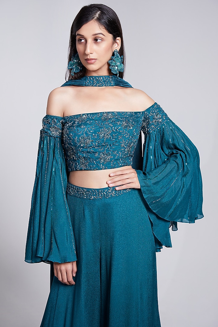 Teal Green Embroidered Wedding Sharara Set by Rajkumari and Suresh at Pernia's Pop Up Shop