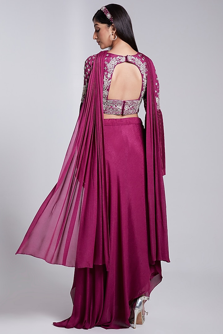 Wine Draped Skirt Set by Rajkumari and Suresh at Pernia's Pop Up Shop