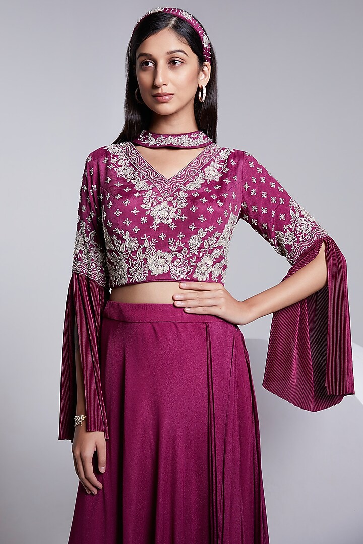 Wine Draped Skirt Set by Rajkumari and Suresh at Pernia's Pop Up Shop