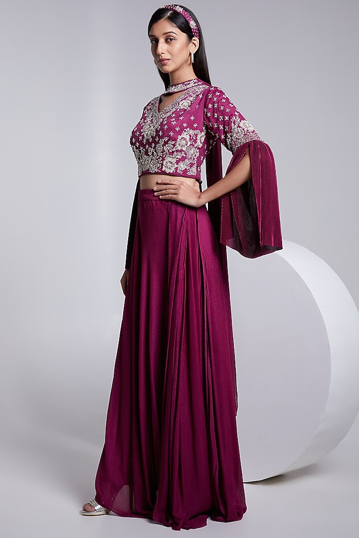 Wine Draped Skirt Set by Rajkumari and Suresh at Pernia's Pop Up Shop