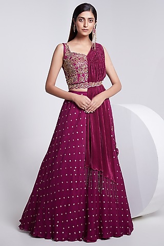 Wine Flared Skirt Set by Rajkumari and Suresh