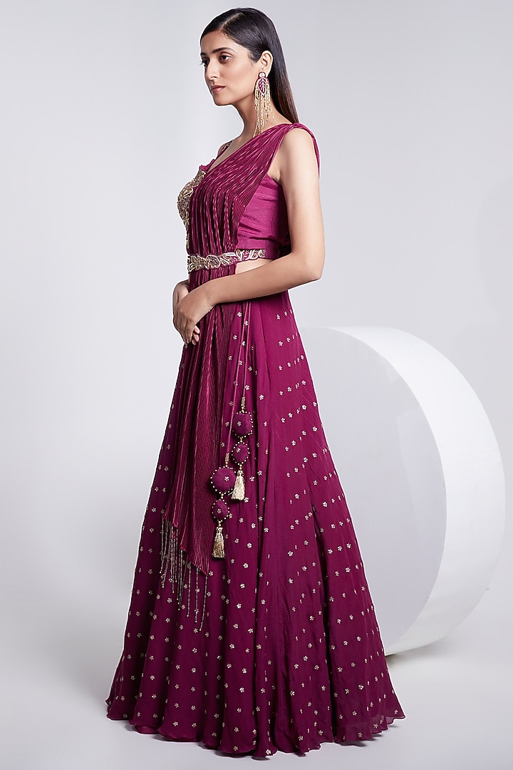 Wine Flared Skirt Set by Rajkumari and Suresh at Pernia's Pop Up Shop