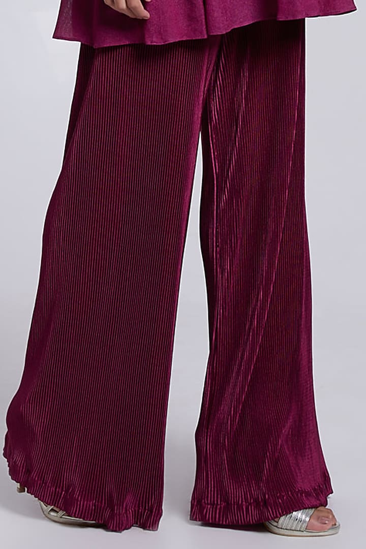 Wine Crepe & Crush Satin Silk Pant Set by Rajkumari and Suresh at Pernia's Pop Up Shop