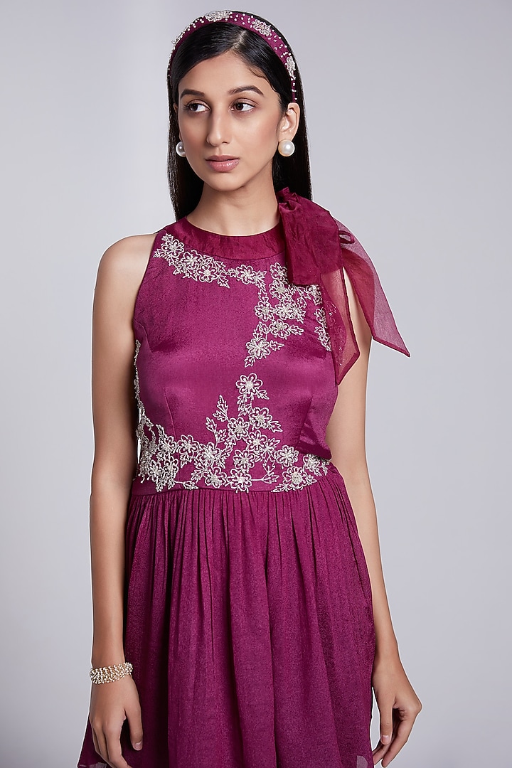 Wine Crepe & Crush Satin Silk Pant Set by Rajkumari and Suresh at Pernia's Pop Up Shop