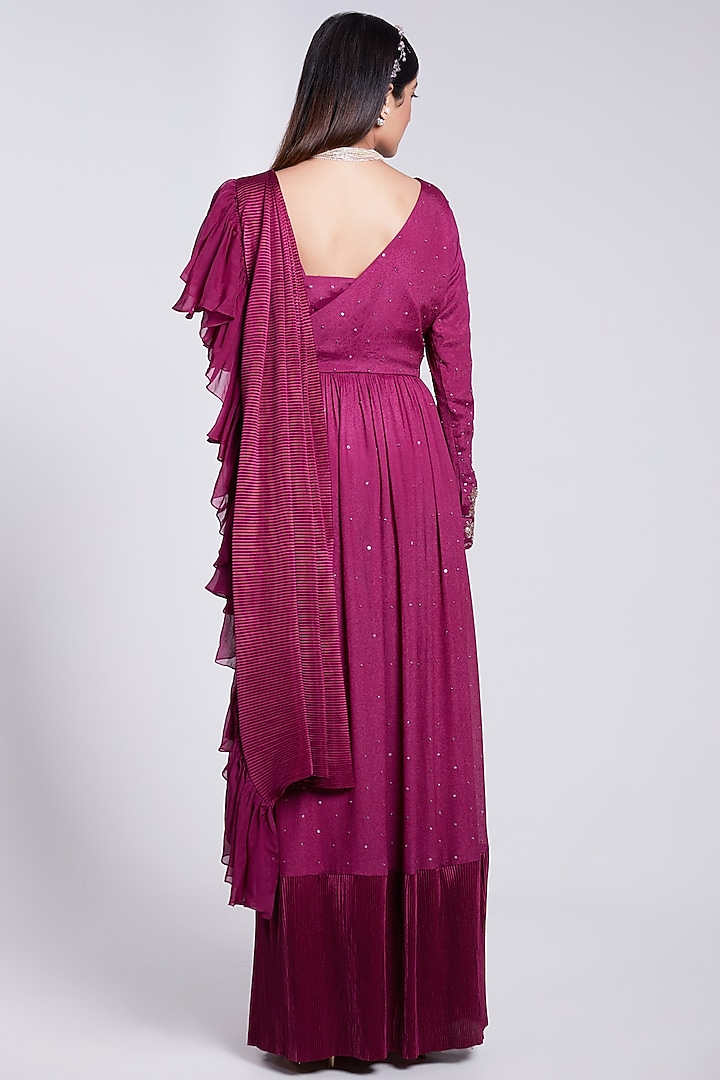 Wine Pre-Pleated Wedding Saree Set by Rajkumari and Suresh at Pernia's Pop Up Shop