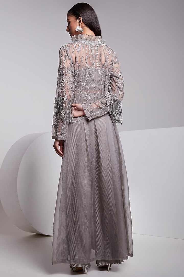 Grey Embroidered Jacket Set by Rajkumari and Suresh at Pernia's Pop Up Shop