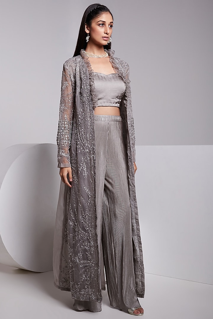Grey Embroidered Jacket Set by Rajkumari and Suresh at Pernia's Pop Up Shop