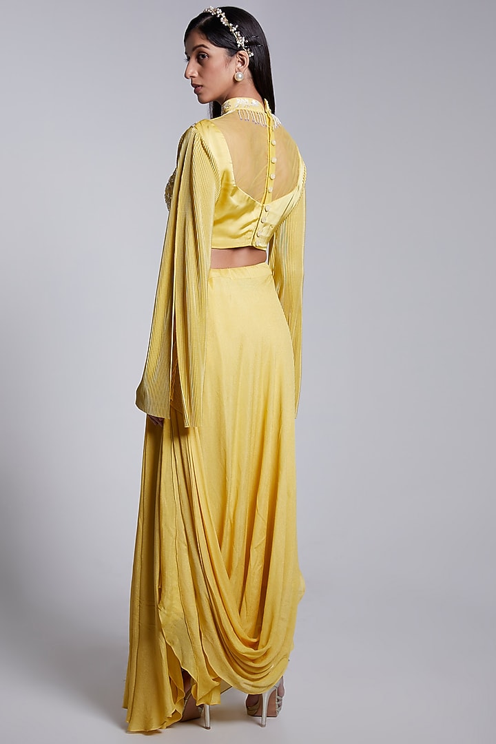 Yellow Draped Skirt Set by Rajkumari and Suresh at Pernia's Pop Up Shop