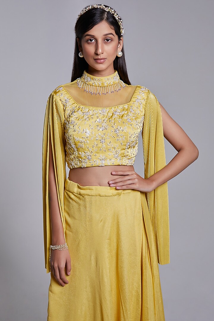 Yellow Draped Skirt Set by Rajkumari and Suresh at Pernia's Pop Up Shop