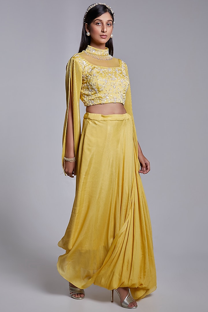 Yellow Draped Skirt Set by Rajkumari and Suresh at Pernia's Pop Up Shop