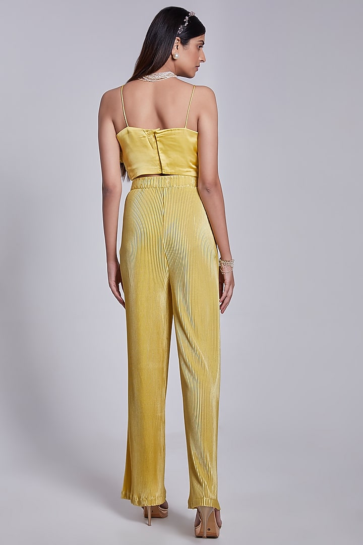 Yellow Crepe & Crush Satin Silk Pant Set by Rajkumari and Suresh at Pernia's Pop Up Shop