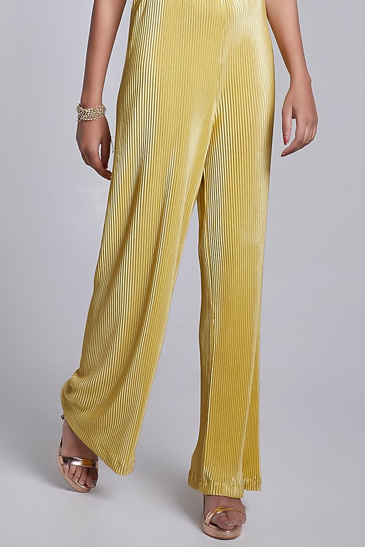 Yellow Crepe & Crush Satin Silk Pant Set by Rajkumari and Suresh at Pernia's Pop Up Shop
