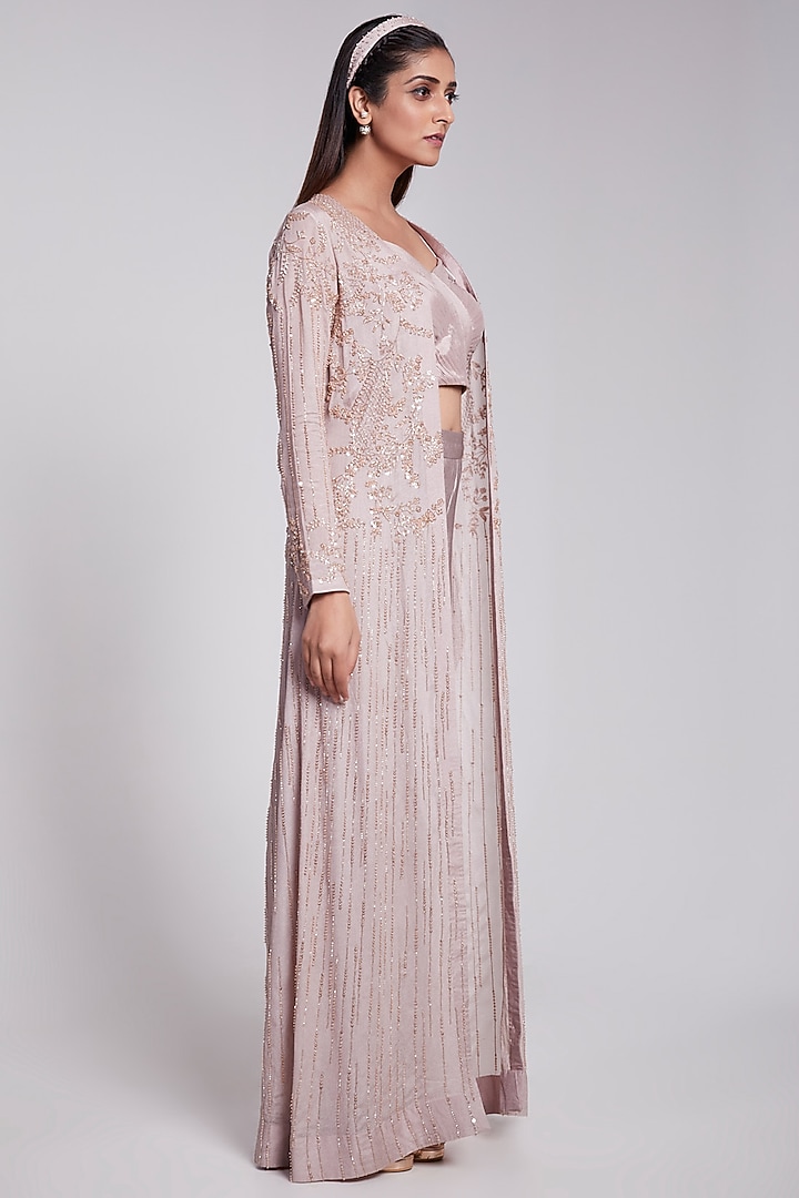 Rosy Smoke Sequinned Jacket Set by Rajkumari and Suresh at Pernia's Pop Up Shop