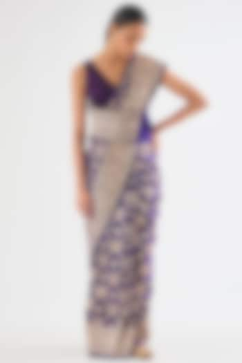 Purple Varanasi Silk Brocade Boota Saree by Raw Mango at Pernia's Pop Up Shop